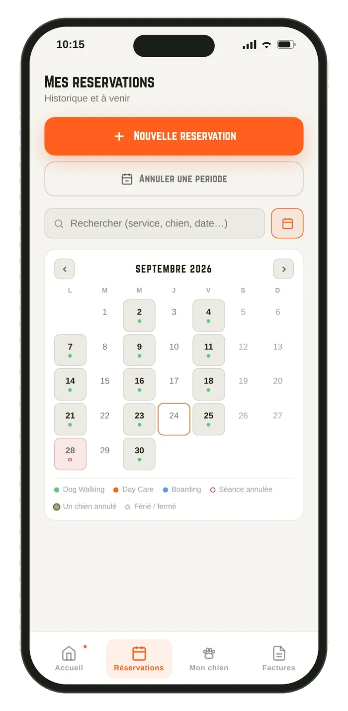 Calendrier des réservations du mois