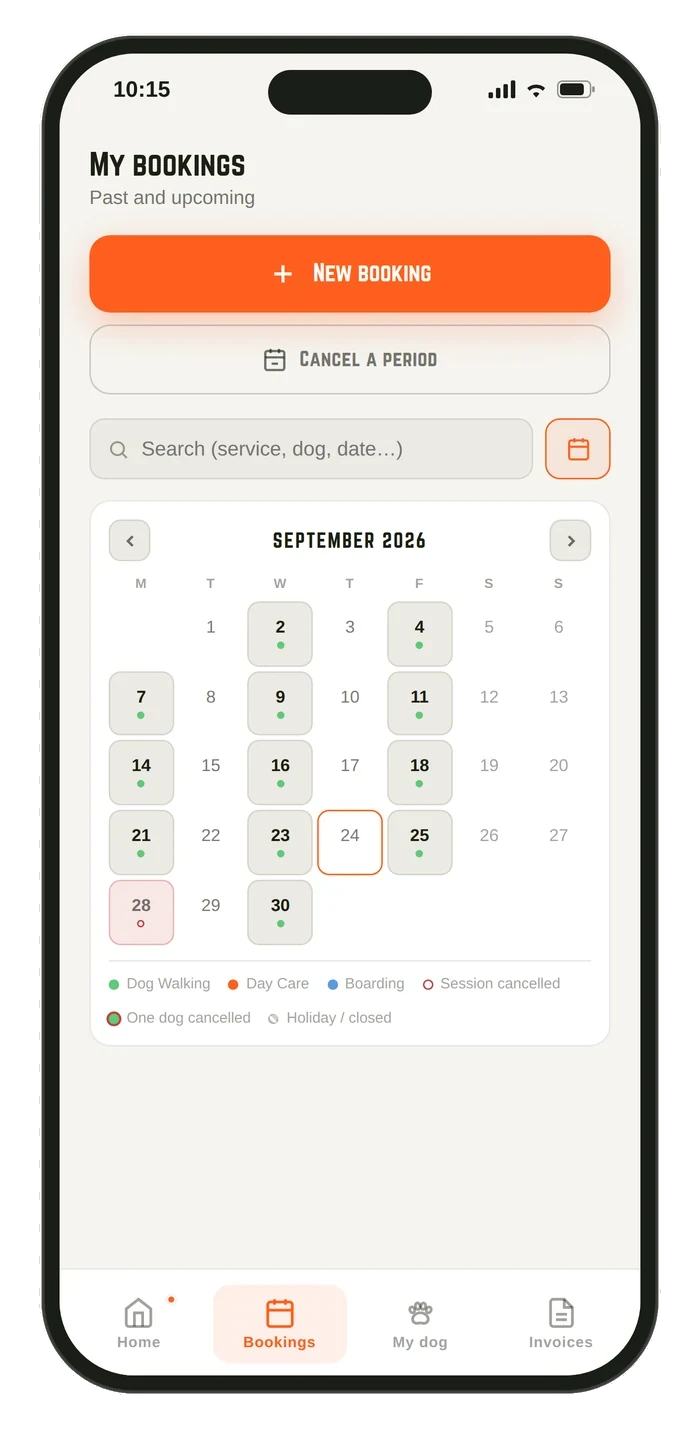 Calendar of the month's bookings