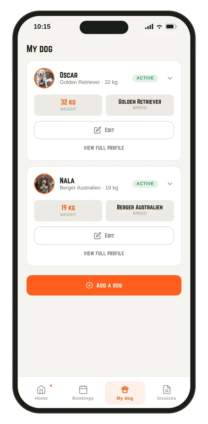 Dog profiles in the client portal